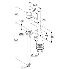 Смеситель для раковины Kludi Bozz 75, с клапаном Click-Clack, хром