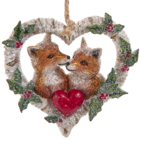 Елочная игрушка "Лисы в сердце" 9,5 см