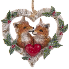 Елочная игрушка "Лисы в сердце" 9,5 см