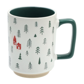 Кружка "Елки и домики" 400 мл, цвет ручки зеленый
