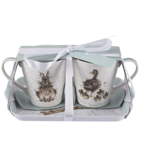 Набор кружек "Совы, заяц и утята" 180 мл на подносе, 3 предмета