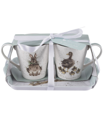 Набор кружек "Совы, заяц и утята" 180 мл на подносе, 3 предмета