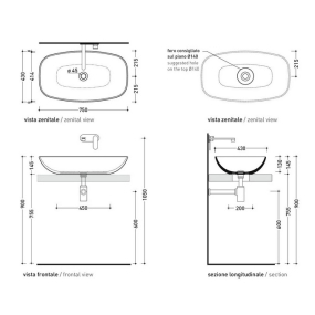 Раковина накладная Flaminia Nuda 75х43 ND75APET