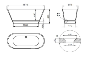 Ванна Holbi Selena SR 161х68, из Soft Rock, белая матовая, с сифоном