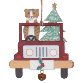 Елочная игрушка "Тигр в машине" 9х7 см