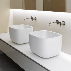 Раковина Antonio Lupi Poggio, 46х40, из Flumood, с клапаном, белый матовый