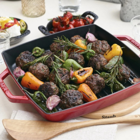 Сковорода-гриль квадратная c двумя ручками Grills 28х28 см, вишневая