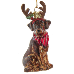 Новогодняя игрушка "Коричневый лабрадор с рожками" 10,2 см