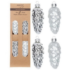 Набор игрушек для елки "Шишки" 9 см, 4 шт, цвет серебро