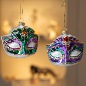 Новогодняя игрушка "Маска фиолетовая" 7,9 см