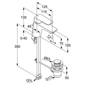 Смеситель для раковины Kludi Ameo 410290575, с клапаном Click-Clack, хром