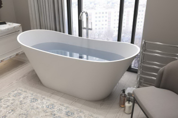 Ванна Holbi Afina SR 161x66, из Soft Rock, белая матовая, с сифоном