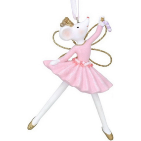 Новогодняя игрушка "Мышка-балерина" 10 см, розовая