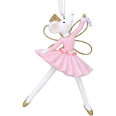 Новогодняя игрушка "Мышка-балерина" 10 см, розовая