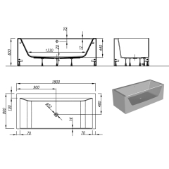 Ванна Kolpa-San Copelia Light FS 180x80, из каменной массы Kerrock, с акриловым стеклом, белая