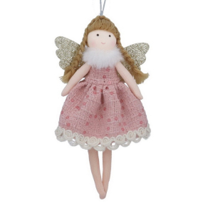 Елочная игрушка "Фея в кружевном платье" 17 см, розовая