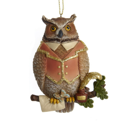 Елочная игрушка "Сова в розовом кафтане" 9 см