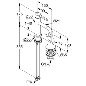 Смеситель для раковины Kludi Nova Fonte 202660515, с клапаном Click-Clack, хром