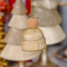 Елочная игрушка "Шапка с помпоном" 7,5 см