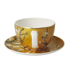 Чашка для капучино с блюдцем "Цветущие ветки миндаля" 250 мл, цвет золото
