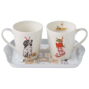 Набор кружек на подносе "Коты и собаки" 180 мл, 3 предмета