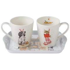 Набор кружек на подносе "Коты и собаки" 180 мл, 3 предмета