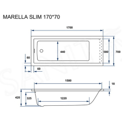 Ванна акриловая Excellent Marella Slim 170x70, с сифоном и ножками