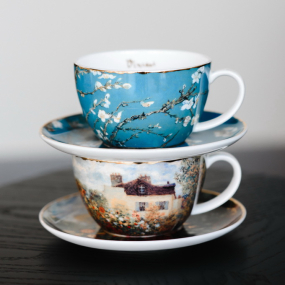 Чашка для капучино с блюдцем "Цветущие ветки миндаля" 300 мл