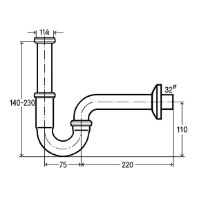 Сифон для биде McAlpine 225CB, 1,1/4x32 мм, хром