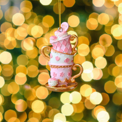 Елочная игрушка "Чашки и макаруны" 8 см, в ассортименте