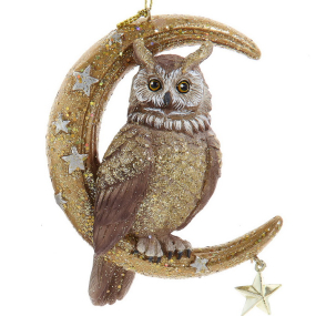 Елочная игрушка "Сова на луне" 10,2 см, цвет золото