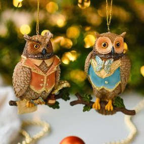 Елочная игрушка "Сова в розовом кафтане" 9 см