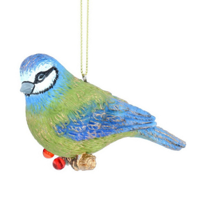 Игрушка на елку "Голубая синица на ветке" 7 см