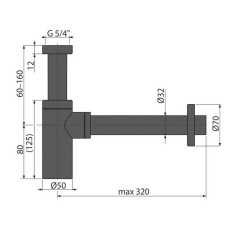 Сифон для раковины Alca Design A400BLACK, цельнометаллический, черный матовый