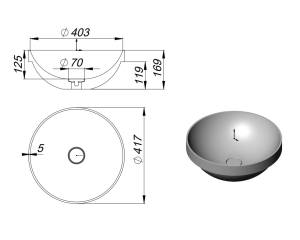 Раковина Holbi Capella SR 42х42, из Soft Rock, белая матовая, с клапаном