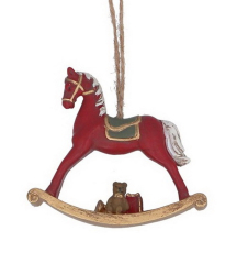 Елочная игрушка "Лошадка-качалка" 7х8 см, красная