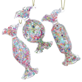 Елочная игрушка "Конфеты из блесток" 9 см, в ассортименте