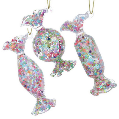 Елочная игрушка "Конфеты из блесток" 9 см, в ассортименте