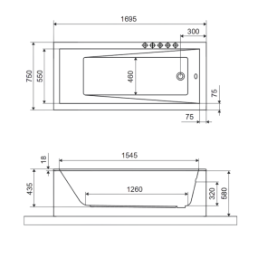 Ванна акриловая Excellent Wave Slim 170x75, с ножками