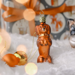 Игрушка на елку "Такса" 9,5 см, светло-коричневая