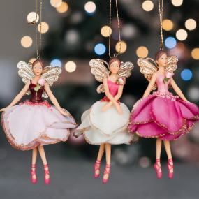 Игрушка на елку "Фея в платье-розе" 13 см, цвет белый