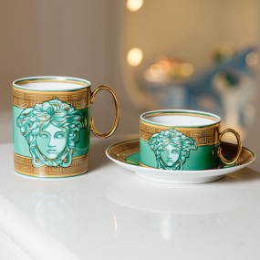 Чашка чайная с блюдцем Versace Medusa Amplified Green Coin 200 мл