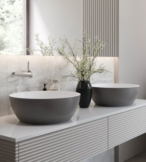 Раковина Holbi Moon SR 44х44, из Soft Rock, белая матовая, с клапаном