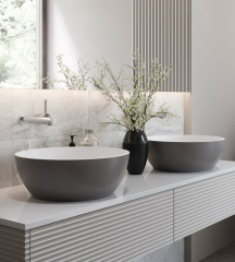 Раковина Holbi Moon SR 44х44, из Soft Rock, белая матовая, с клапаном