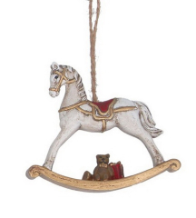 Елочная игрушка "Лошадка-качалка" 7х8 см, белая