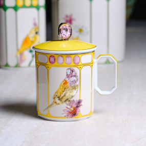Кружка с крышкой "Желтый зяблик" Swarovski Idyllia 390 мл