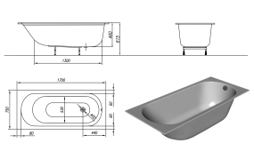 Ванна акриловая Kolpa-San Betty E2, 170х75, тонкий борт, с ножками и сифоном