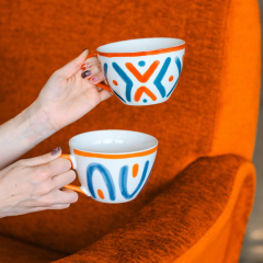 Чашка для завтрака Vietri 530 мл, цвет ручки оранжевый