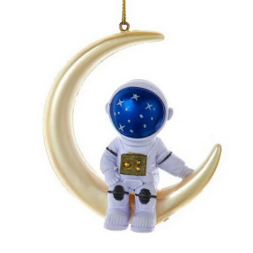 Елочная игрушка "Астронавт на полумесяце с синим шлемом" 9 см
