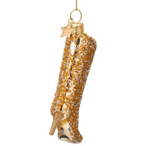 Елочная игрушка "Сапог с бриллиантами" 10,5 см, цвет золото